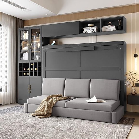 Full Murphy Bed with Couch Storage and LED Light