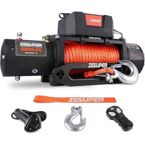 ZESUPER 9500 lb Electric Winch with Remote & Synthetic Rope