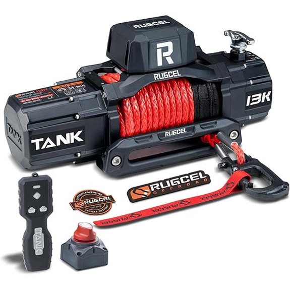 RUGCEL 13500lb Waterproof Electric Synthetic Rope Winch