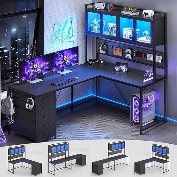 SEDETA L-Shaped Gaming Desk with Storage and Lighting