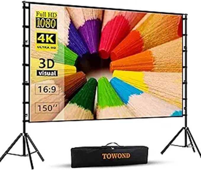 TOWOND 150-Inch Indoor/Outdoor Projector Screen with Stand