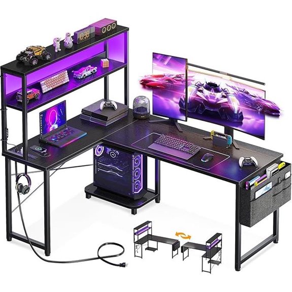 AODK L-Shaped Gaming Desk with LED & Storage