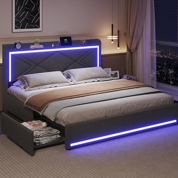 BTHFST Full Bed Frame with LED Lights & USB
