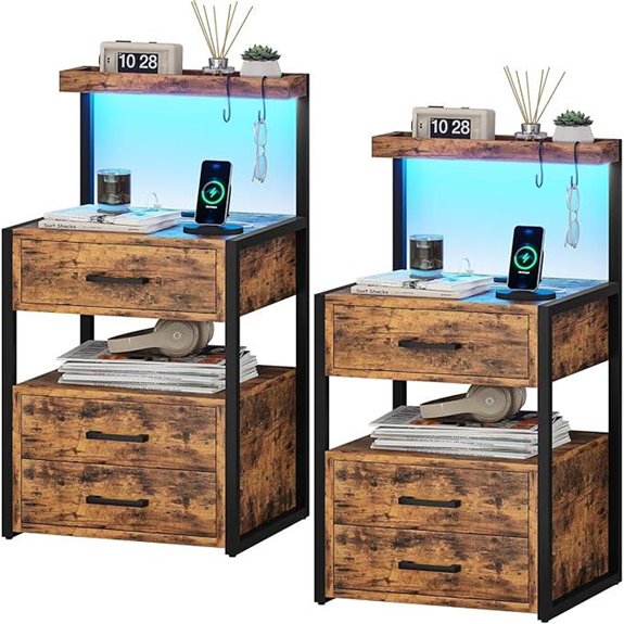 AOGLLATI Nightstand Set with Charging Station and Lights