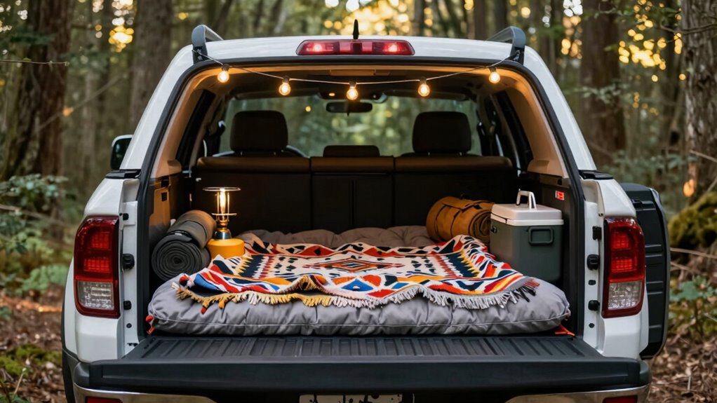 cozy organized truck camping