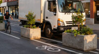 “Disaster” As Lorry Driver Gets Stuck In Cycle Lane Planters… On First Day Of New ‘Rain Garden’