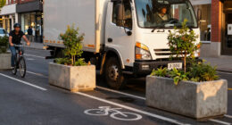 “Disaster” As Lorry Driver Gets Stuck In Cycle Lane Planters… On First Day Of New ‘Rain Garden’